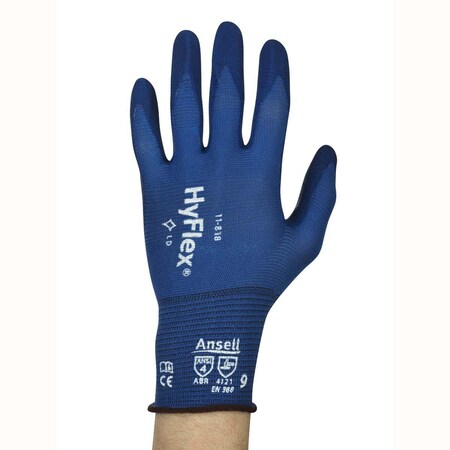 Ansell HYFLEX 18G NVY Nylon Spandex Liner, Nitrile Rubber Palm Coat, Sz 9, 12PK 11-818-9